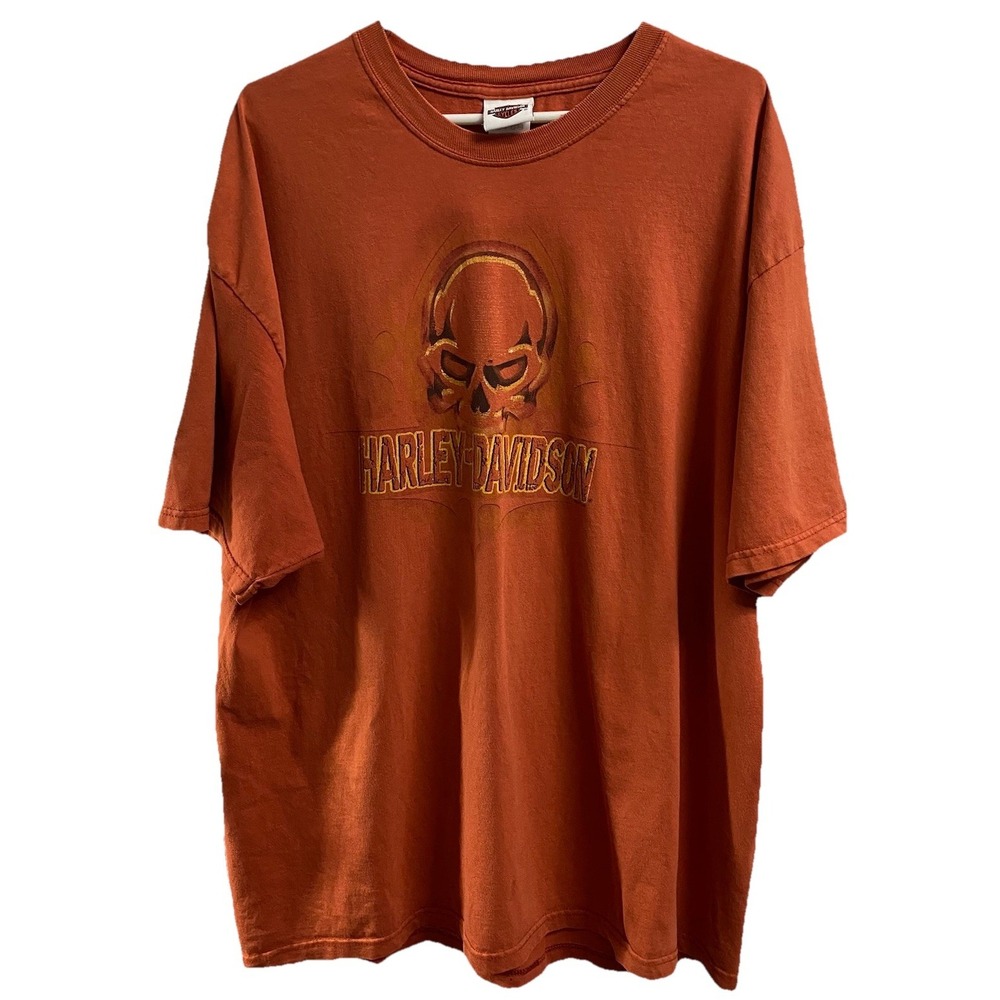 Harley Davidson Men's Biker Skull Rust Orange T-Shirt Amsterdam, Holland Sz. 2XL